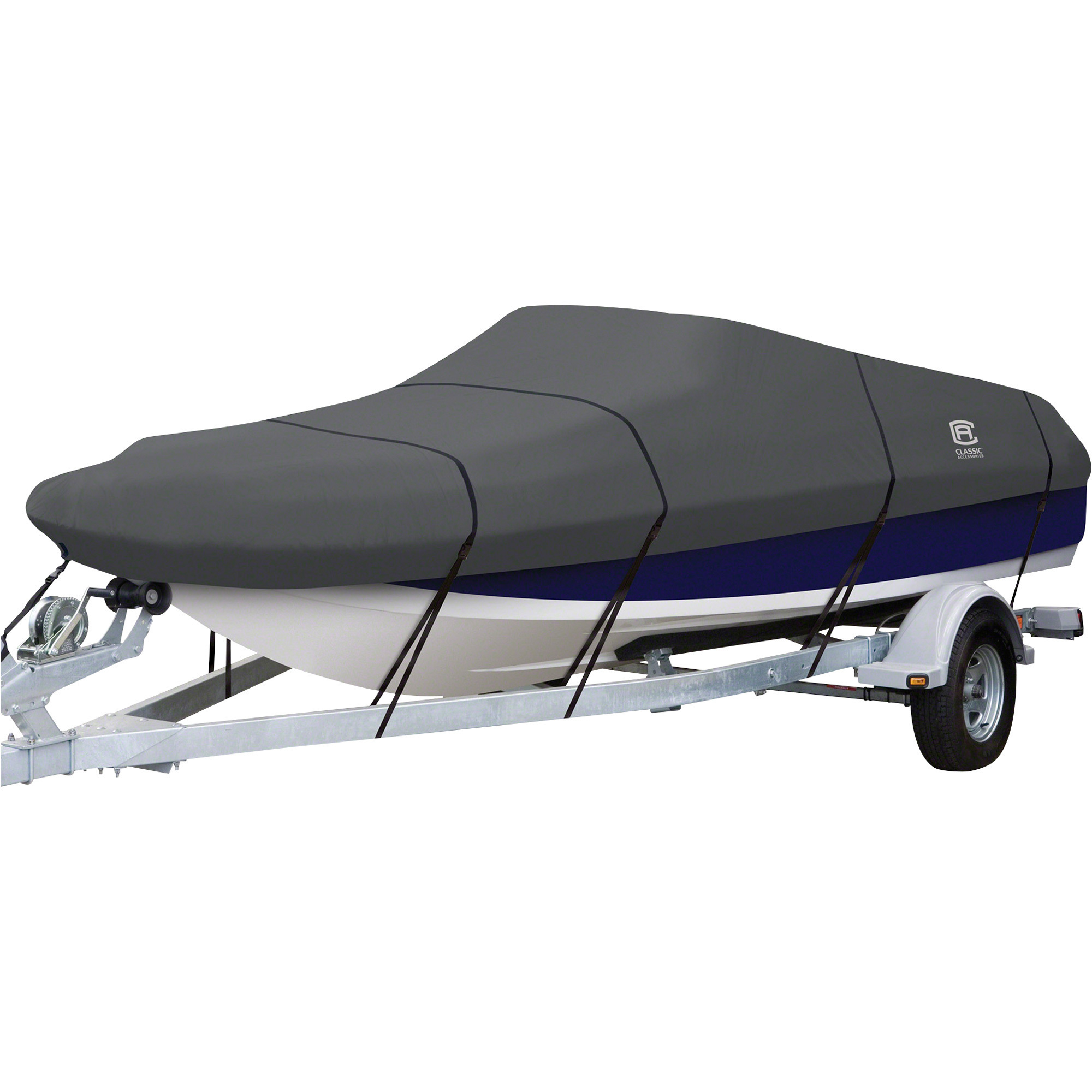 Classic Accessories StormPro Heavy-Duty Boat Cover, Charcoal, Fits 22ft.-24ft. x 116in.W Deck Boats, Model# 20-300-131001-RT